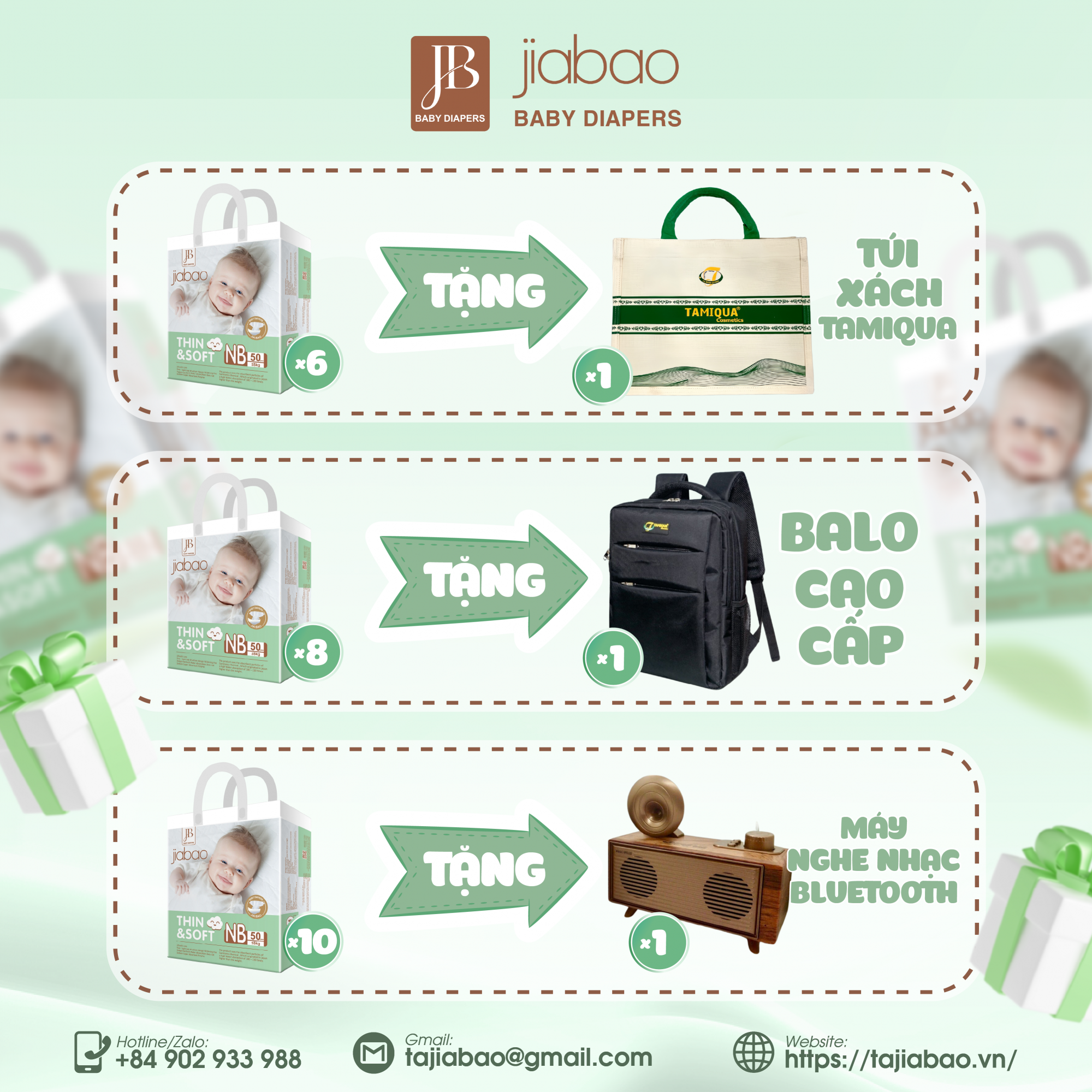 Tã Jiabao khuyến mãi giá sốc dành cho mẹ và bé