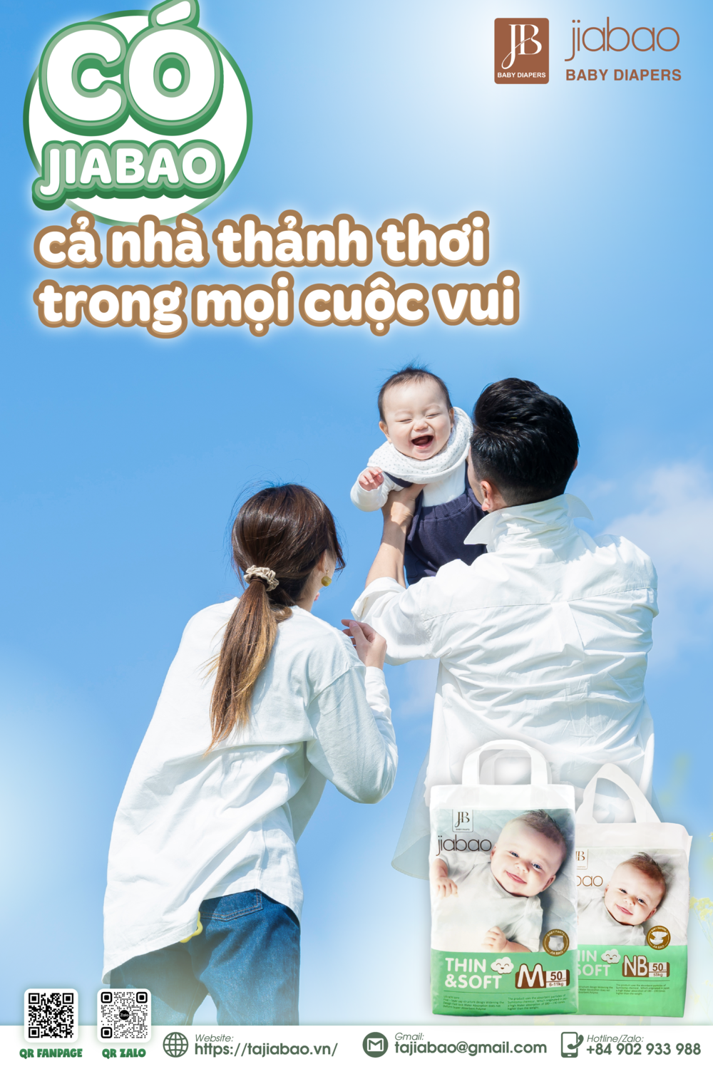 Bé thoải mái cả ngày với tã Jiabao không gây bí da