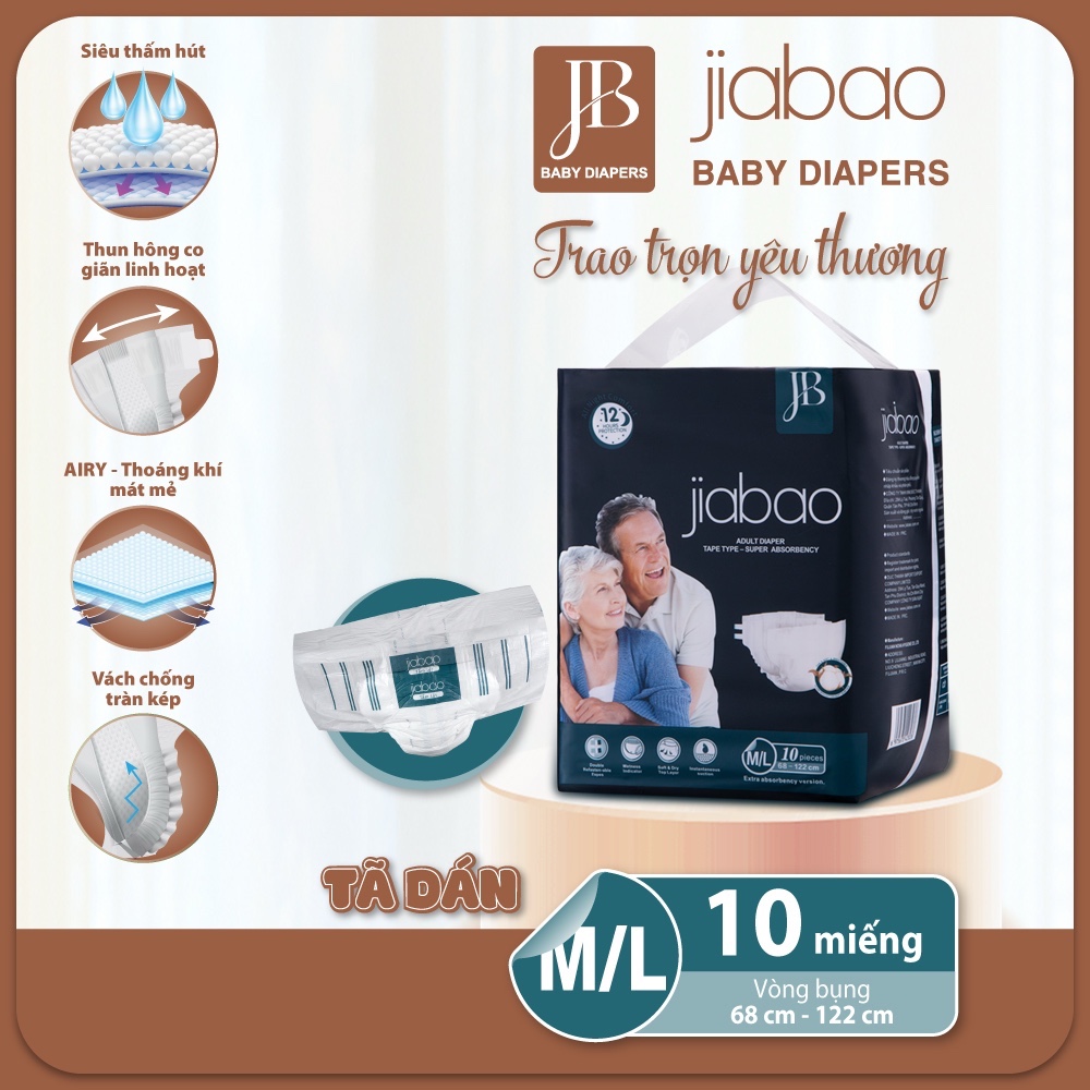 Tã Dán Người Lớn Jiabao Công Nghệ Nhật Bản - Bịch 10 Miếng Size M/L